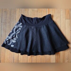 Women’s Black Circle Skirt with White Floral Panel